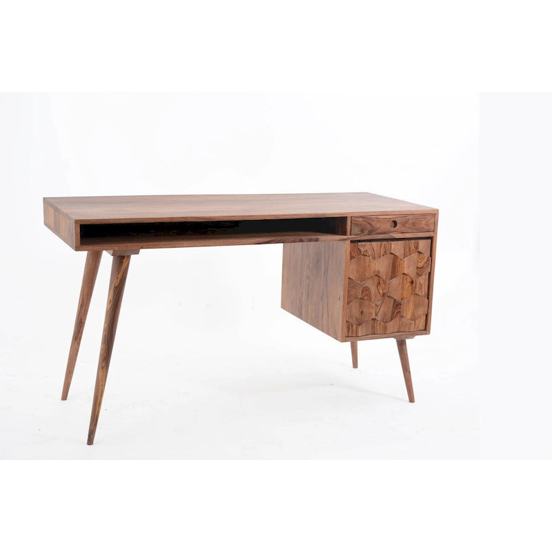 Scrivania Mid-Century Modern Marrone Naturale / Bianca / Rovere Chiaro – 2 Cassetti