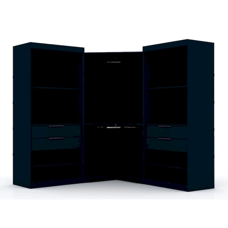 Armadio ad angolo aperto Midnight Blue / Marrone / Bianco, set modulare da 3 pezzi