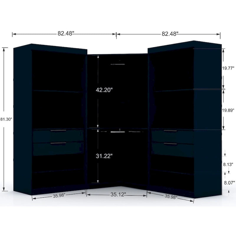 Armadio ad angolo aperto Midnight Blue / Marrone / Bianco, set modulare da 3 pezzi