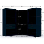 Armadio ad angolo aperto Midnight Blue / Marrone / Bianco, set modulare da 3 pezzi