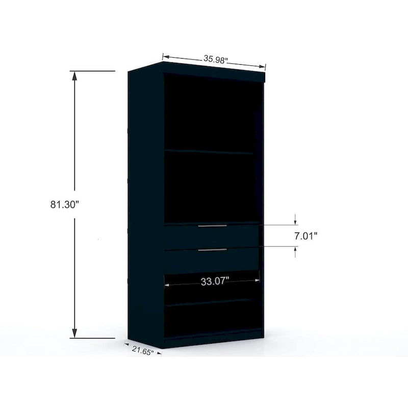 Armadio ad angolo aperto Midnight Blue / Marrone / Bianco, set modulare da 3 pezzi
