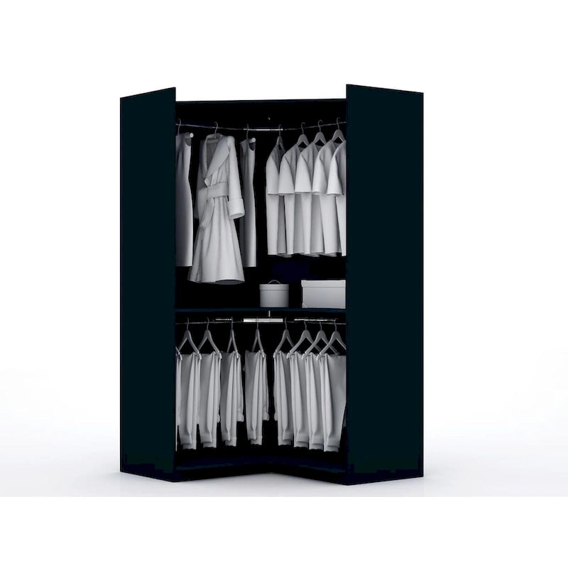 Armadio ad angolo aperto Midnight Blue / Marrone / Bianco, set modulare da 3 pezzi
