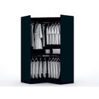 Armadio ad angolo aperto Midnight Blue / Marrone / Bianco, set modulare da 3 pezzi