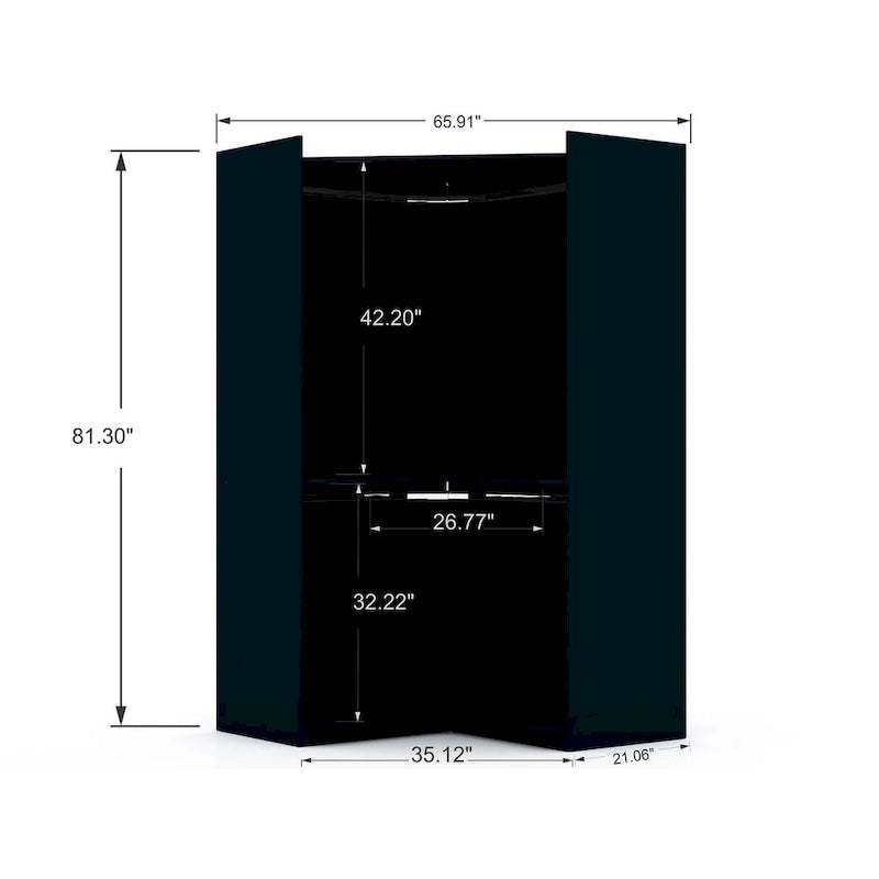 Armadio ad angolo aperto Midnight Blue / Marrone / Bianco, set modulare da 3 pezzi