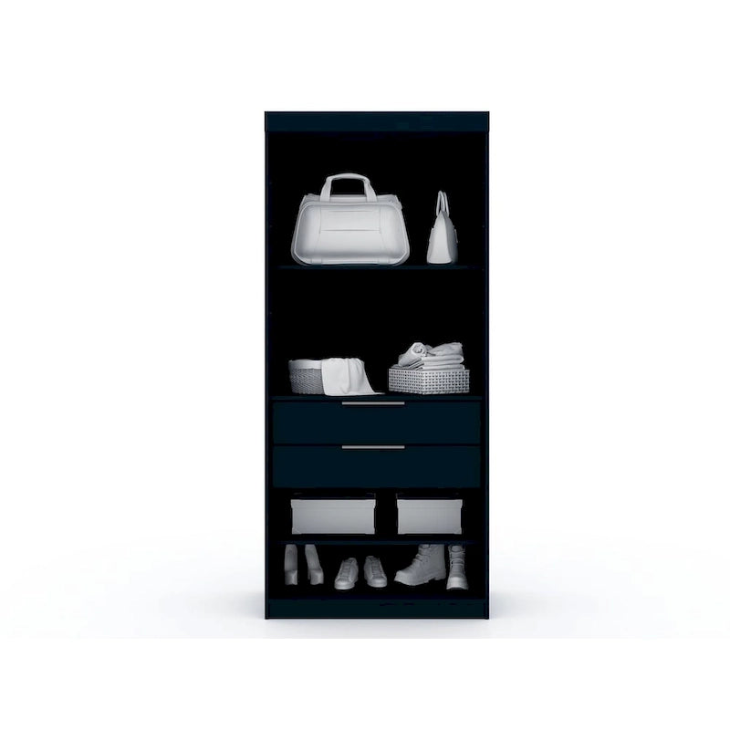 Armadio ad angolo aperto Midnight Blue / Marrone / Bianco, set modulare da 3 pezzi