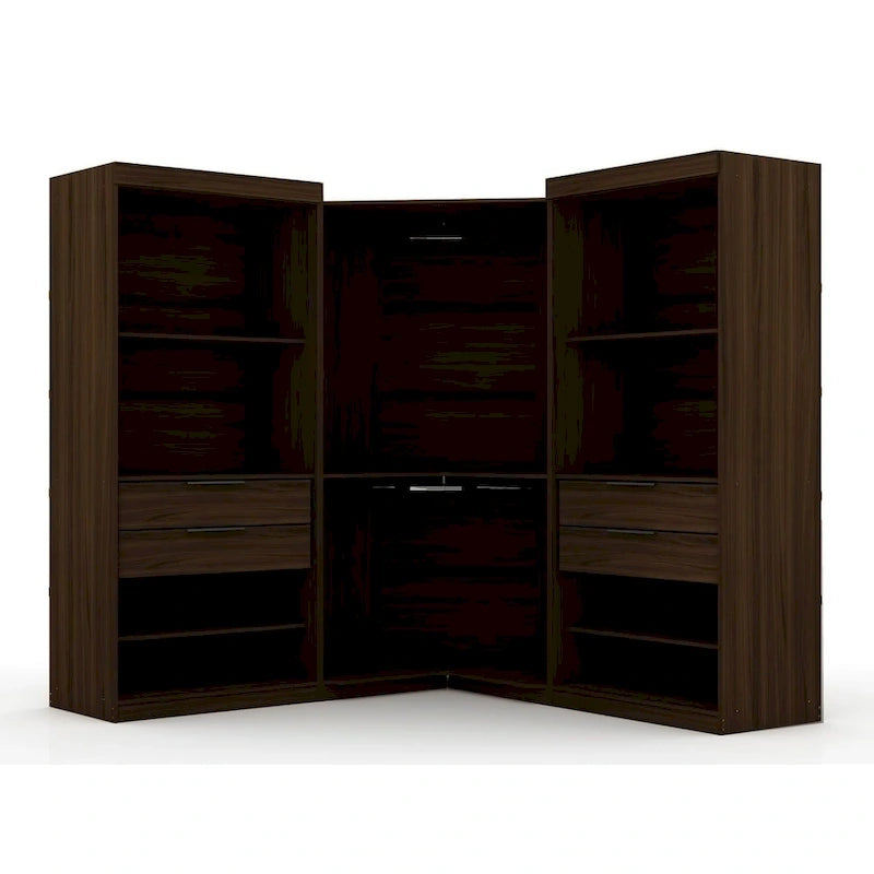 Armadio ad angolo aperto Midnight Blue / Marrone / Bianco, set modulare da 3 pezzi