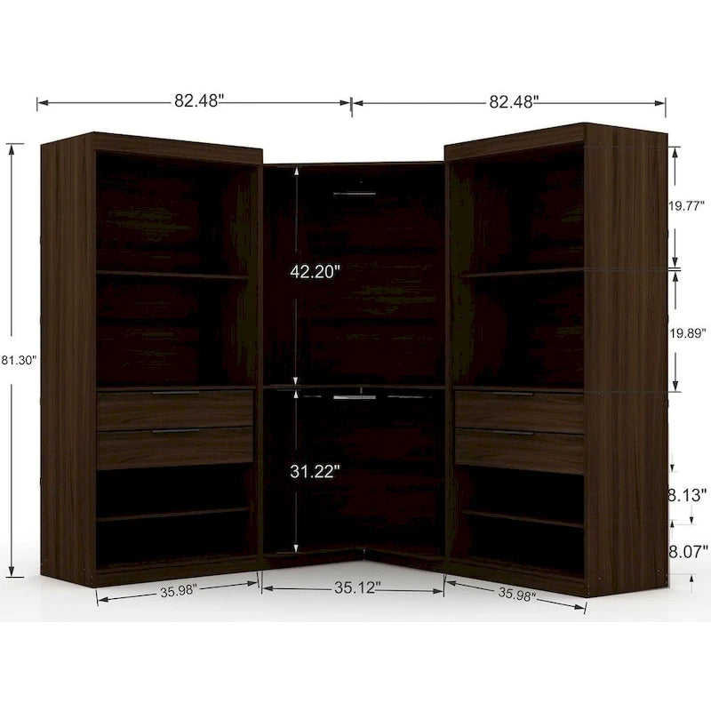 Armadio ad angolo aperto Midnight Blue / Marrone / Bianco, set modulare da 3 pezzi