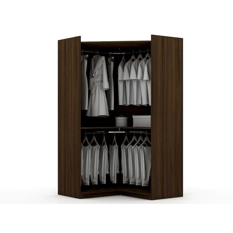 Armadio ad angolo aperto Midnight Blue / Marrone / Bianco, set modulare da 3 pezzi