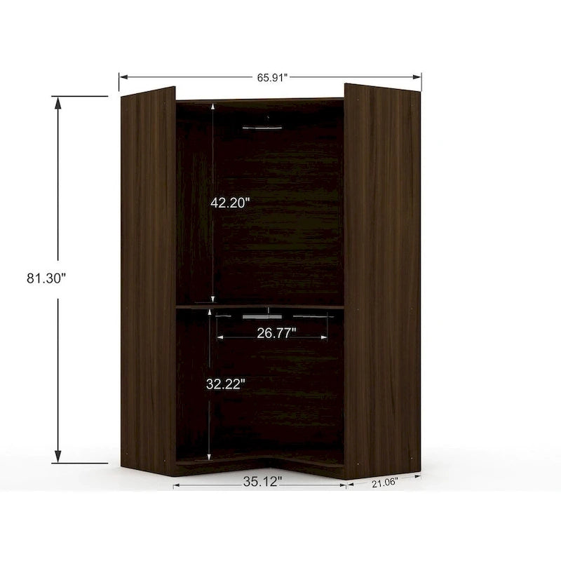 Armadio ad angolo aperto Midnight Blue / Marrone / Bianco, set modulare da 3 pezzi