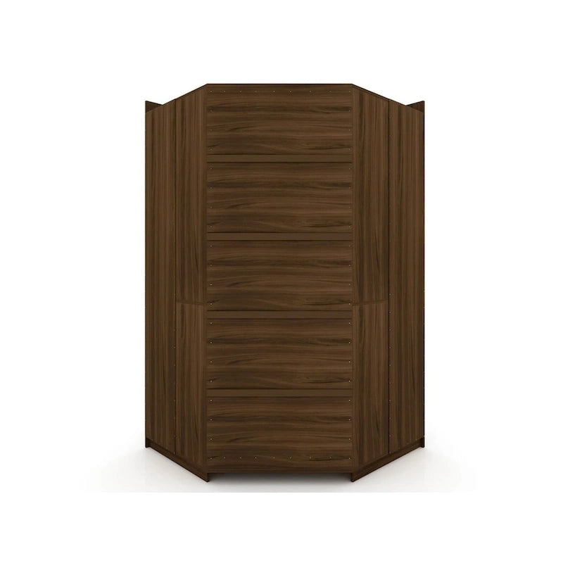 Armadio ad angolo aperto Midnight Blue / Marrone / Bianco, set modulare da 3 pezzi