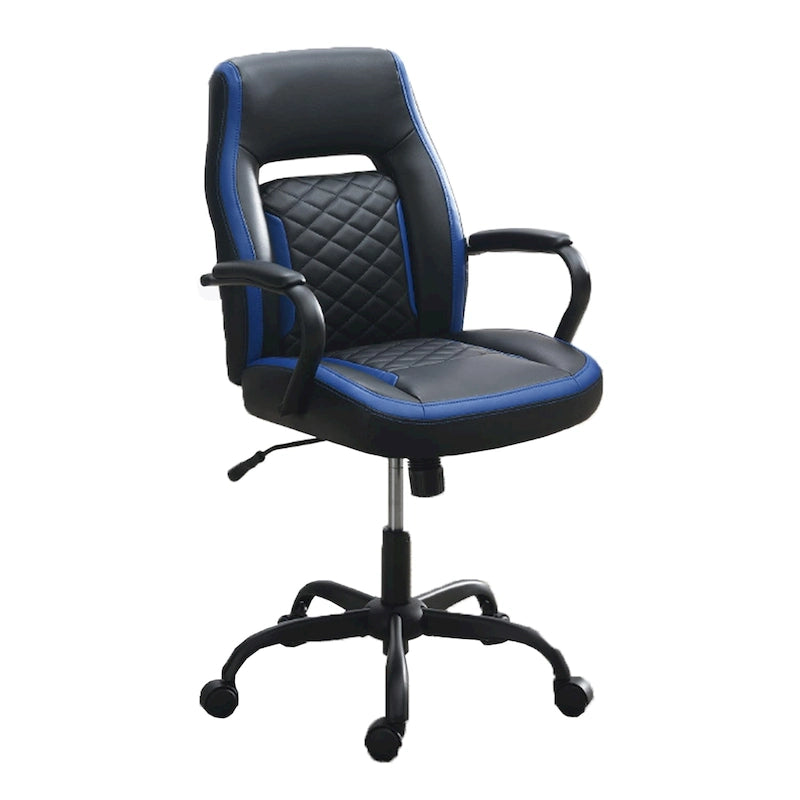 Sedia da ufficio imbottita monoposto nera/blu e nera/grigia con braccioli imbottiti