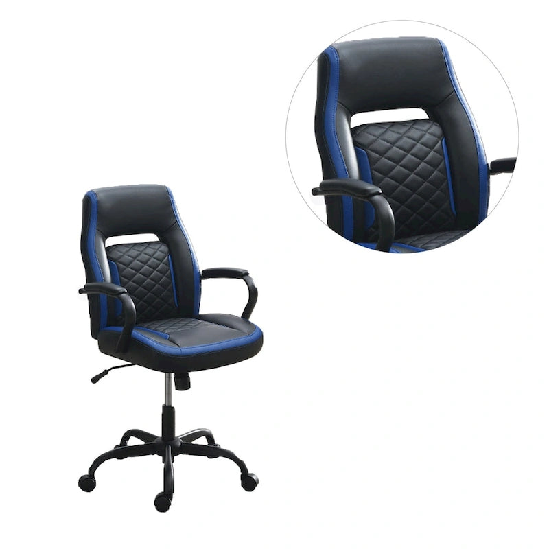 Sedia da ufficio imbottita monoposto nera/blu e nera/grigia con braccioli imbottiti