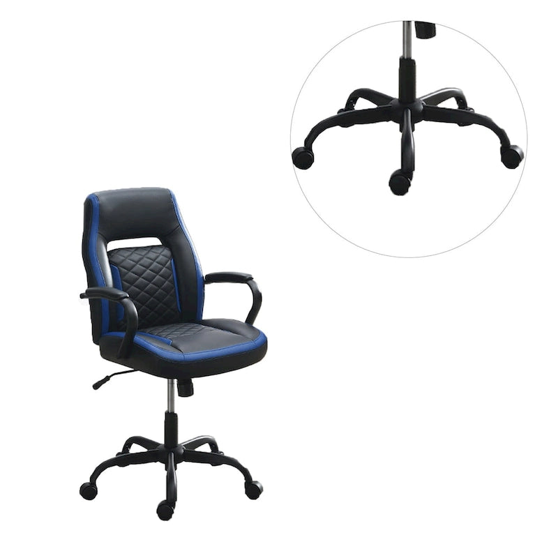 Sedia da ufficio imbottita monoposto nera/blu e nera/grigia con braccioli imbottiti