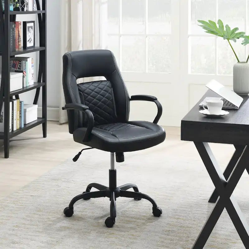 Sedia da ufficio imbottita monoposto nera/blu e nera/grigia con braccioli imbottiti