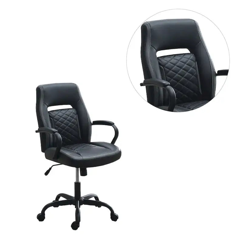 Sedia da ufficio imbottita monoposto nera/blu e nera/grigia con braccioli imbottiti