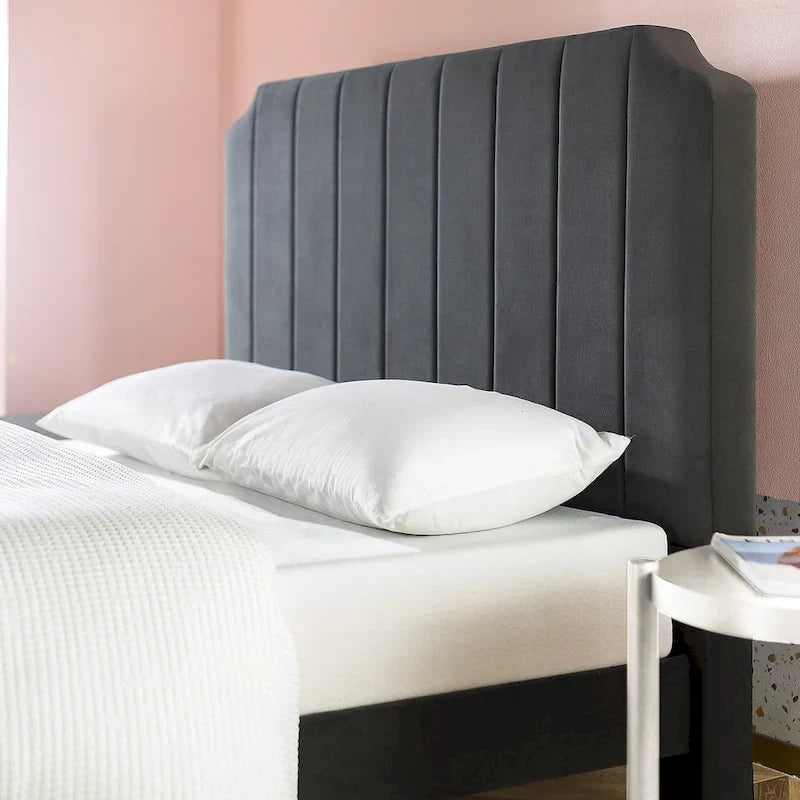 Struttura letto a piattaforma imbottita in velluto nero ardesia, 1-2 persone