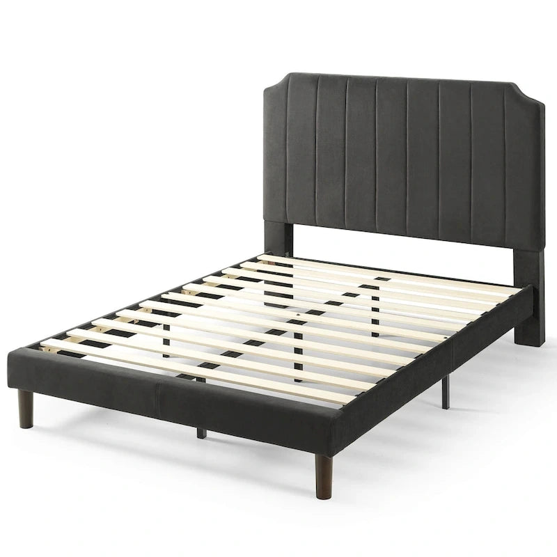 Struttura letto a piattaforma imbottita in velluto nero ardesia, 1-2 persone