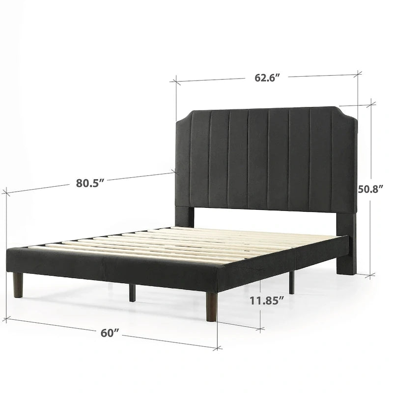Struttura letto a piattaforma imbottita in velluto nero ardesia, 1-2 persone