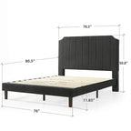 Struttura letto a piattaforma imbottita in velluto nero ardesia, 1-2 persone