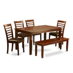 Set sala da pranzo in mogano da 6 pezzi – Tavolo rettangolare, 4 sedie e panca (6 posti)