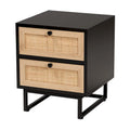 Tavolino in Espresso Marrone e Nero stile Mid-Century con Cassetti in Rattan