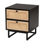 Tavolino in Espresso Marrone e Nero stile Mid-Century con Cassetti in Rattan