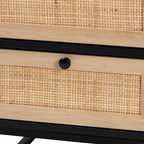 Tavolino in Espresso Marrone e Nero stile Mid-Century con Cassetti in Rattan