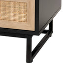 Tavolino in Espresso Marrone e Nero stile Mid-Century con Cassetti in Rattan