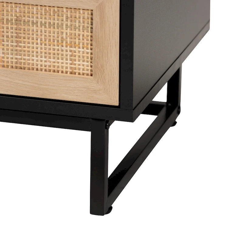 Tavolino in Espresso Marrone e Nero stile Mid-Century con Cassetti in Rattan
