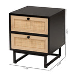 Tavolino in Espresso Marrone e Nero stile Mid-Century con Cassetti in Rattan