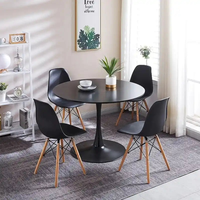 Set da pranzo rotondo bianco/nero, 5 pezzi per 4 persone