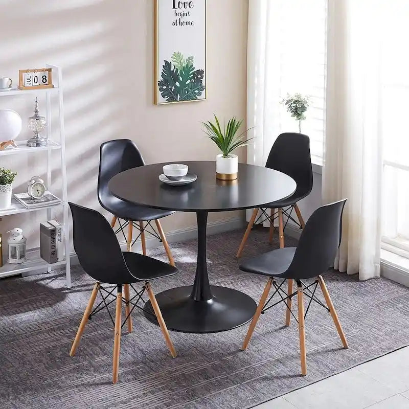 Set da pranzo rotondo bianco/nero, 5 pezzi per 4 persone