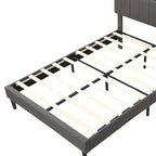 Letto a piattaforma in lino beige/marrone con testiera contenitore e stazione di ricarica – Queen/Full, 1–2 persone