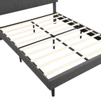 Letto a piattaforma in lino beige/marrone con testiera contenitore e stazione di ricarica – Queen/Full, 1–2 persone