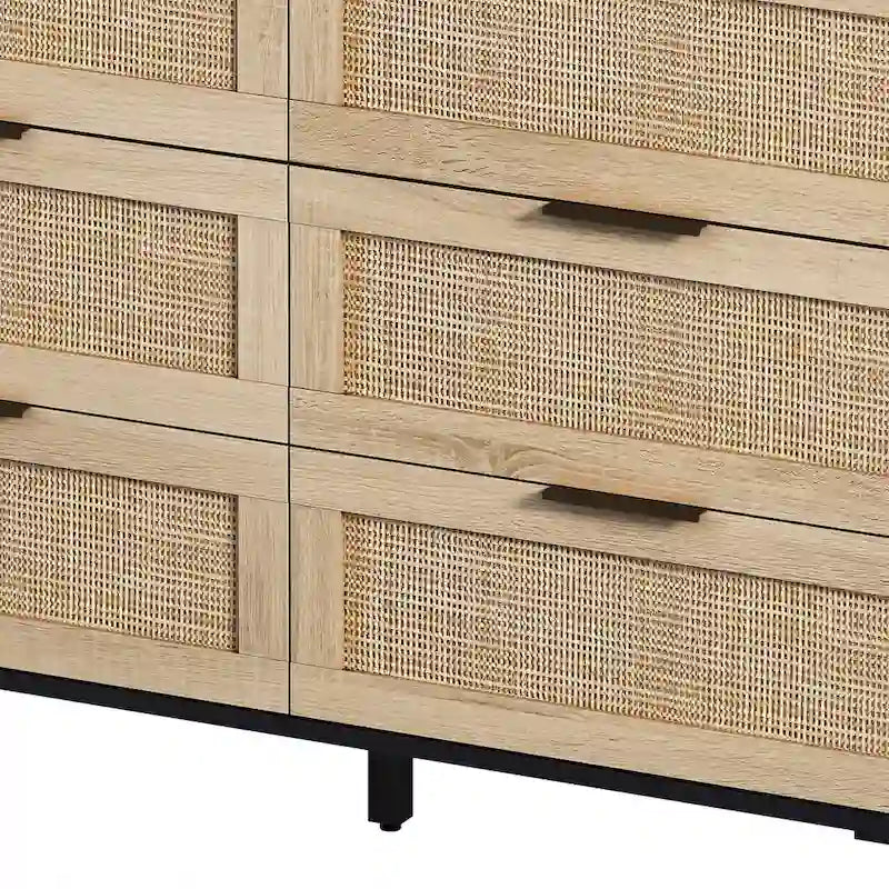Mobile contenitore in rattan nero a 6 cassetti per camera da letto / soggiorno
