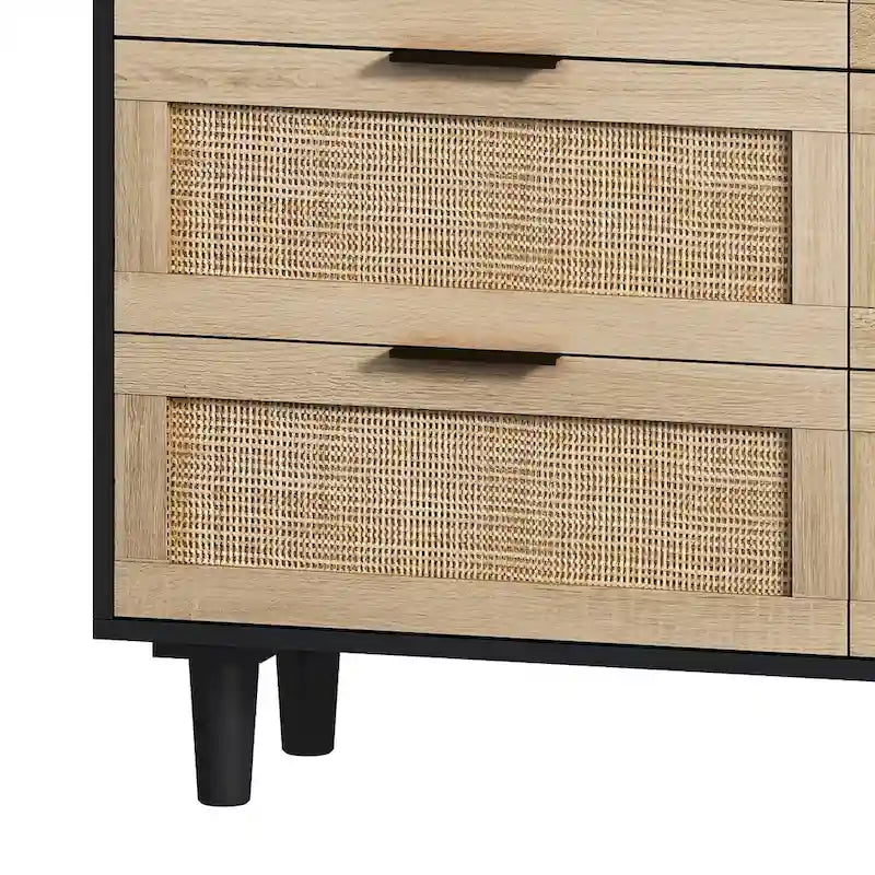 Mobile contenitore in rattan nero a 6 cassetti per camera da letto / soggiorno