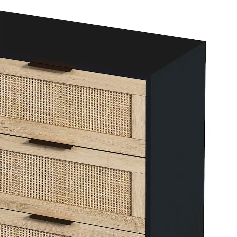 Mobile contenitore in rattan nero a 6 cassetti per camera da letto / soggiorno