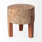 Sgabello Tondo in Legno Naturale Marrone, Seduta Singola, Altezza 38/46 cm