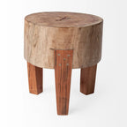 Sgabello Tondo in Legno Naturale Marrone, Seduta Singola, Altezza 38/46 cm