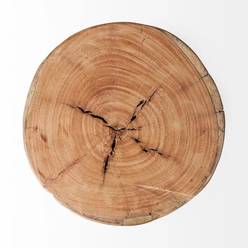 Sgabello Tondo in Legno Naturale Marrone, Seduta Singola, Altezza 38/46 cm