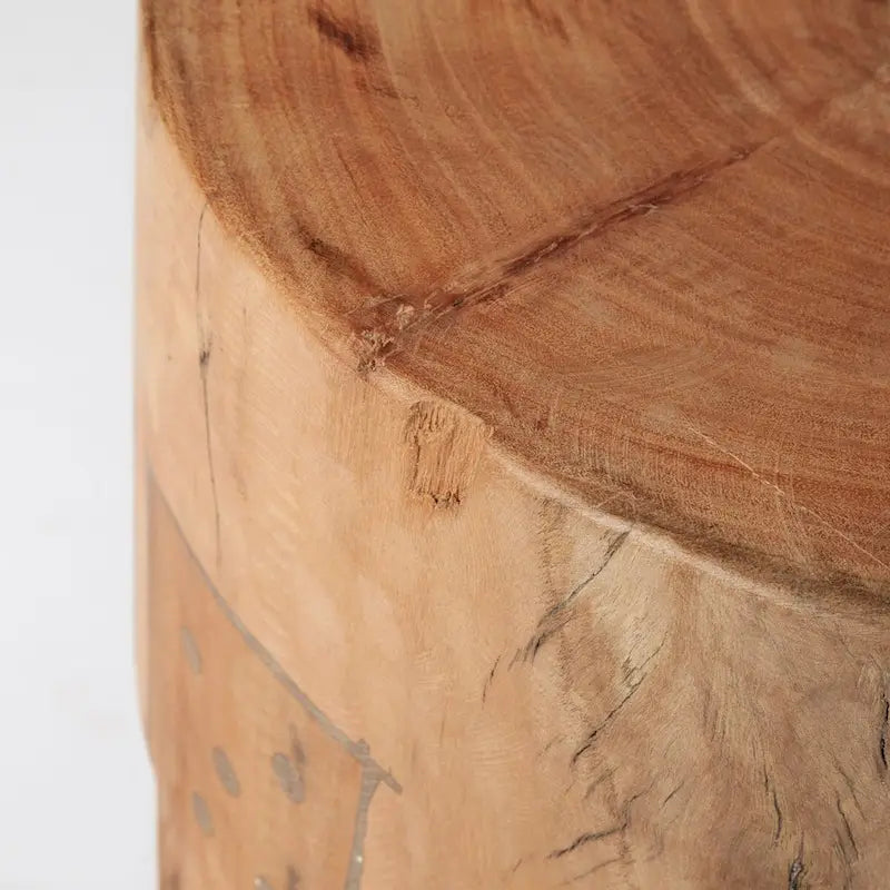 Sgabello Tondo in Legno Naturale Marrone, Seduta Singola, Altezza 38/46 cm