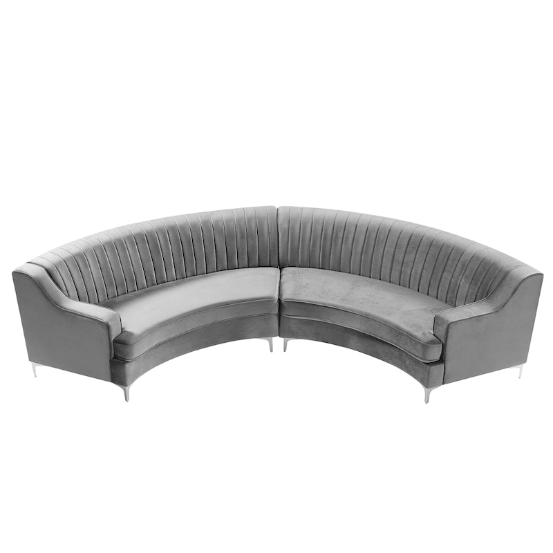 Divano curvo in velluto grigio / blu navy / nero con cuscini – 2 posti