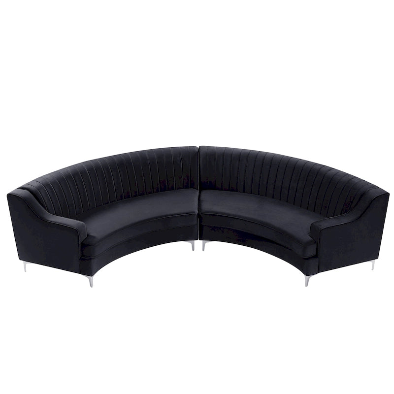 Divano curvo in velluto grigio / blu navy / nero con cuscini – 2 posti