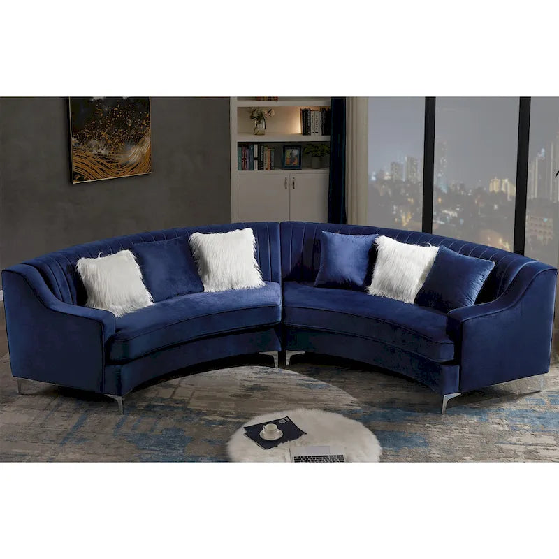 Divano curvo in velluto grigio / blu navy / nero con cuscini – 2 posti