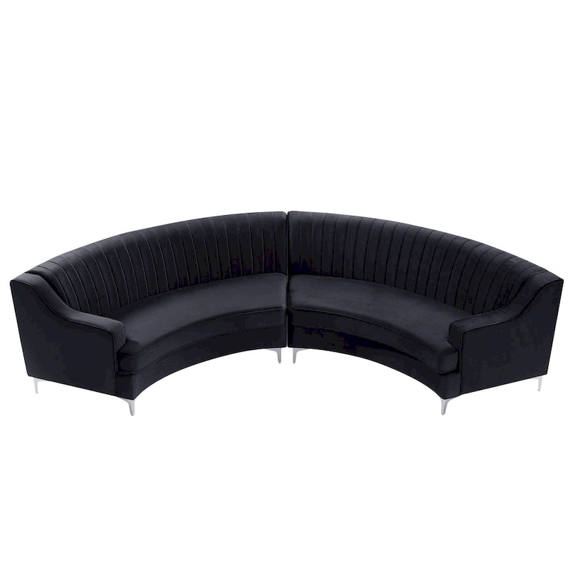 Divano curvo in velluto grigio / blu navy / nero con cuscini – 2 posti
