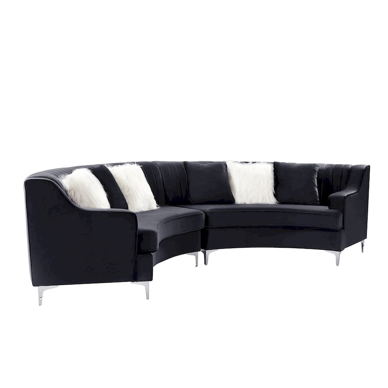 Divano curvo in velluto grigio / blu navy / nero con cuscini – 2 posti