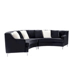 Divano curvo in velluto grigio / blu navy / nero con cuscini – 2 posti