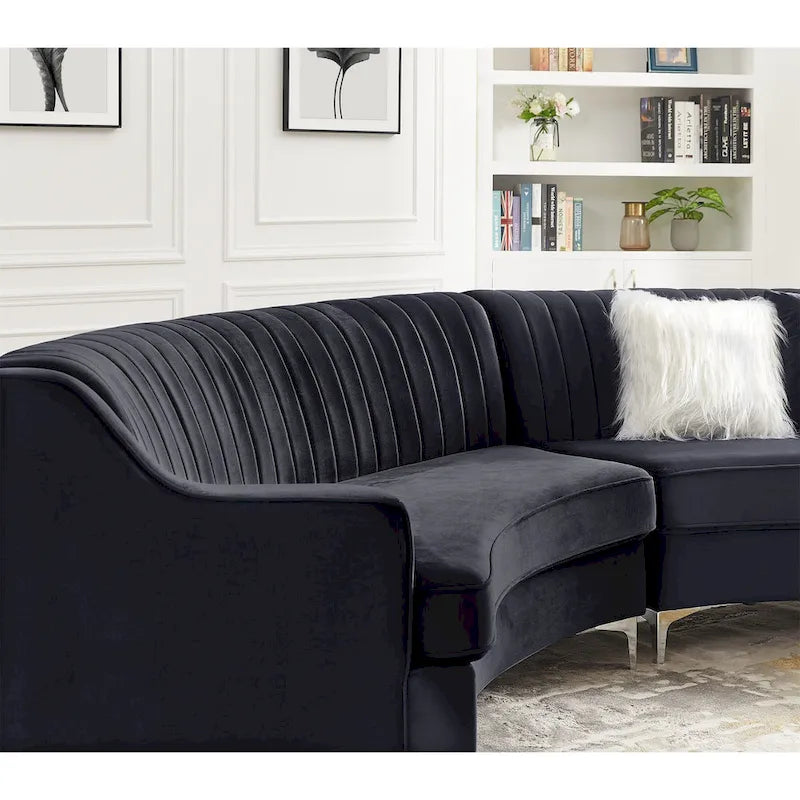 Divano curvo in velluto grigio / blu navy / nero con cuscini – 2 posti
