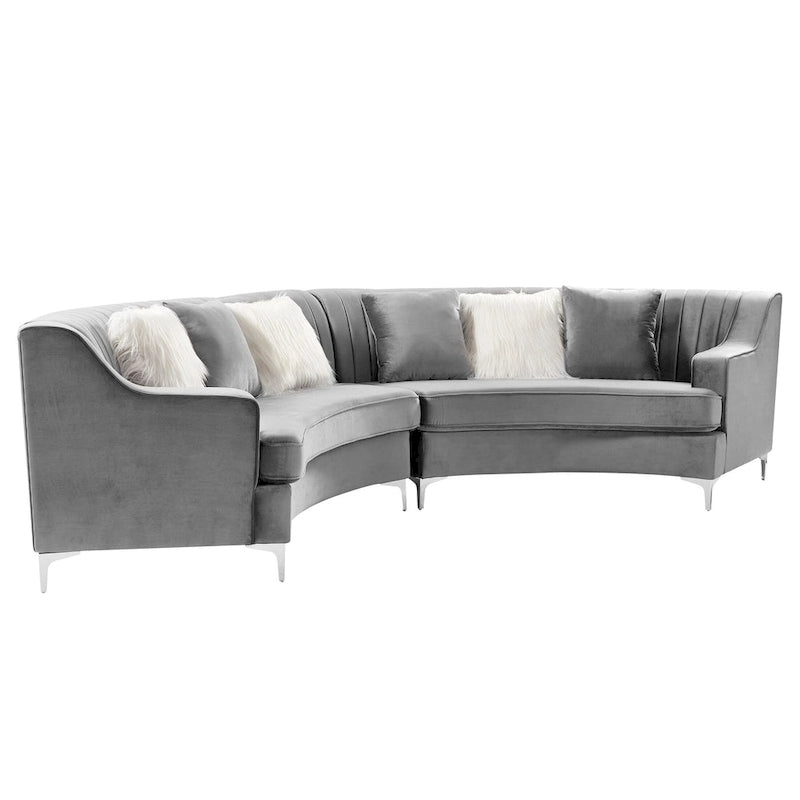 Divano curvo in velluto grigio / blu navy / nero con cuscini – 2 posti