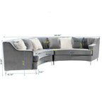 Divano curvo in velluto grigio / blu navy / nero con cuscini – 2 posti